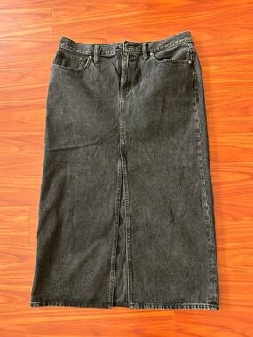 Madewell Black Denim Midi Skirt with Front Slit